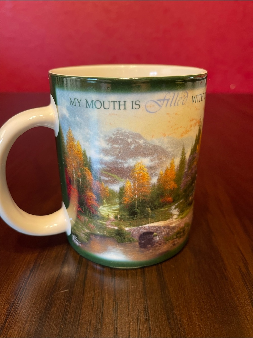 The Valley of Peace Mug, featuring artwork by the famous artist Thomas Kinkade